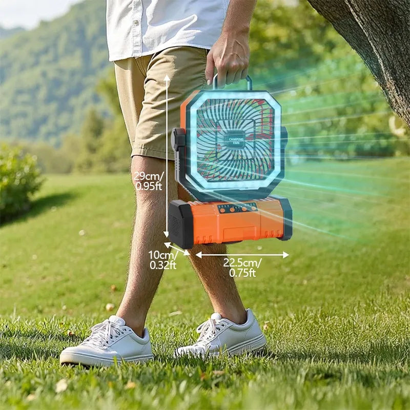 Electric 20000mAh Camping Fan With LED Lantern Remote Oscillating Rechargeable Battery Operated