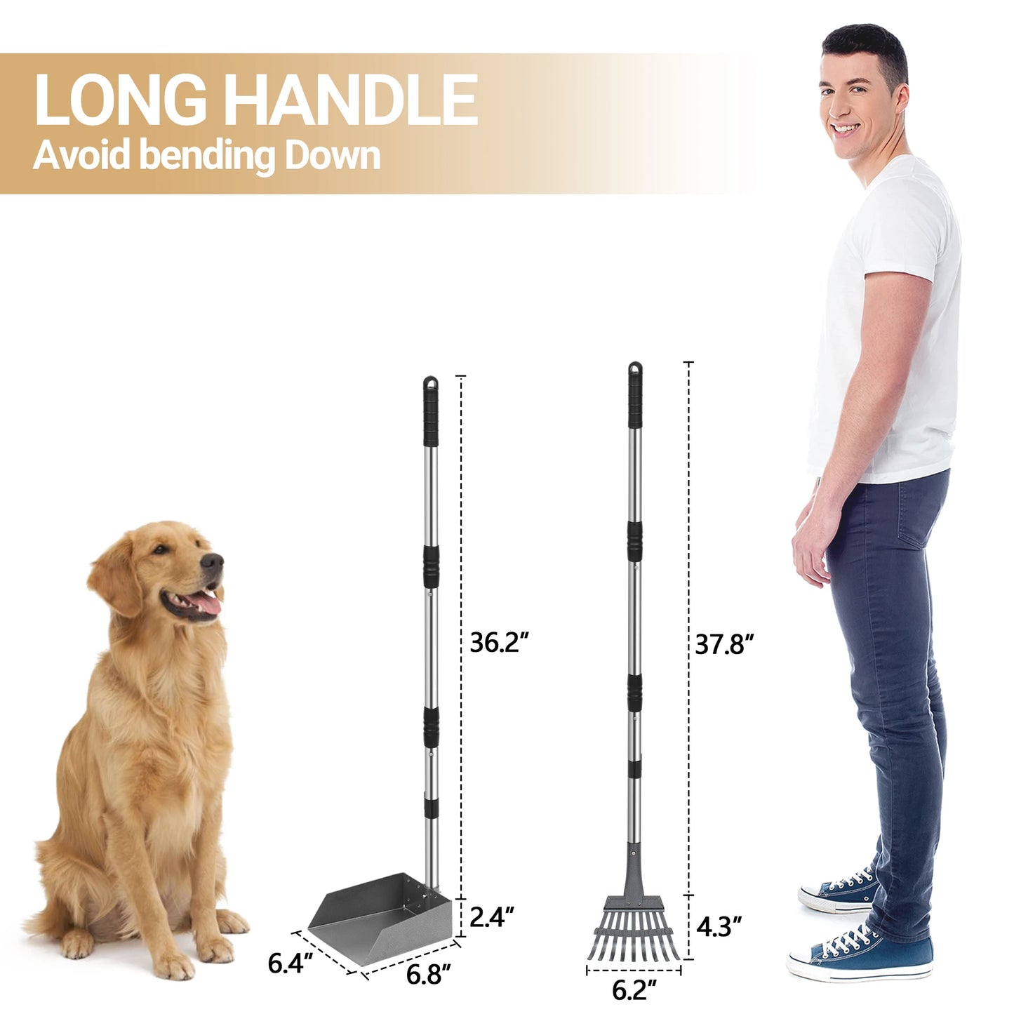 NONE Dog Pooper Scooper Set With Long Adjustable Sectional Stainless Handles