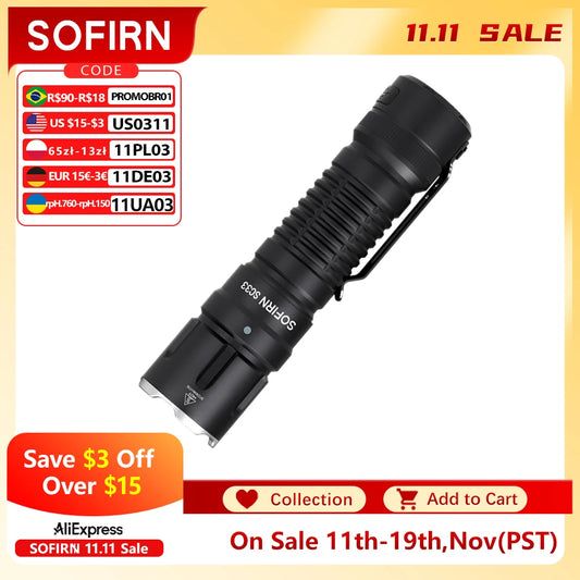 Sofirn SC33 LED Tactical Flashlight XHP70.3 5200lm Type C Rechargeable