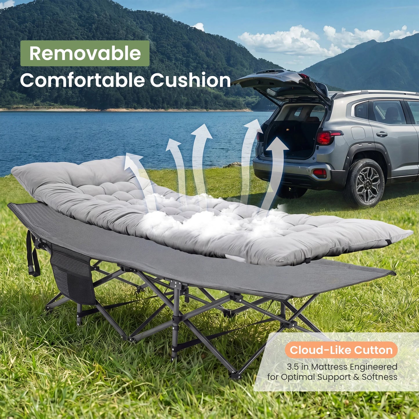 JHK Folding Camping Bed And Lounge Chair With Sturdy Frame