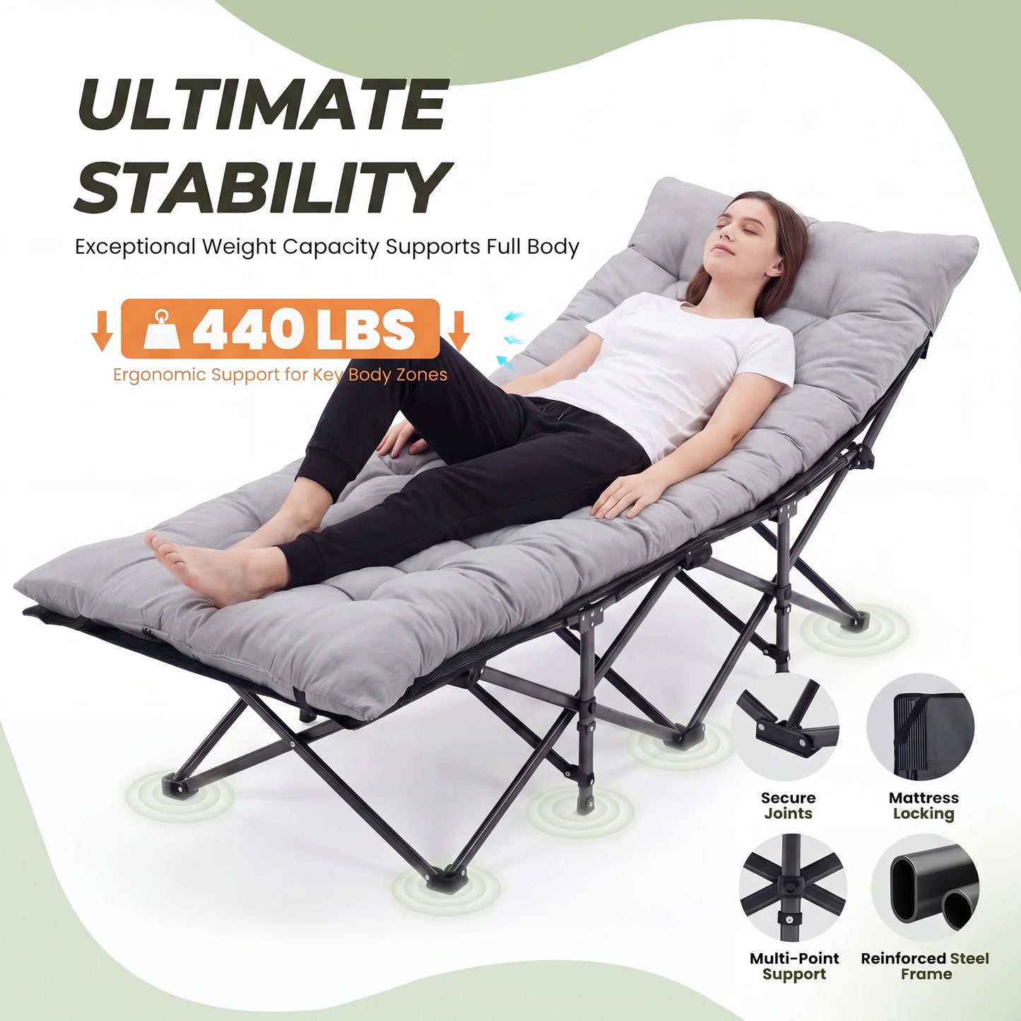 JHK Folding Camping Bed And Lounge Chair With Sturdy Frame
