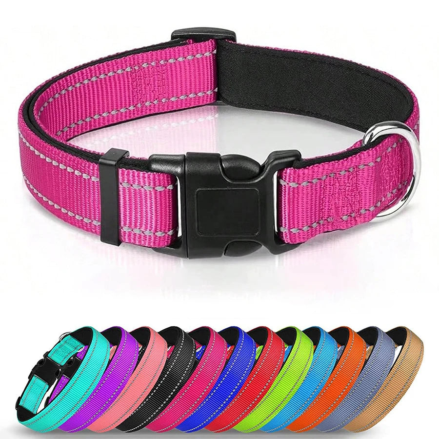 Reflective Padded Dog Collar Adjustable Breathable Safety Stripes