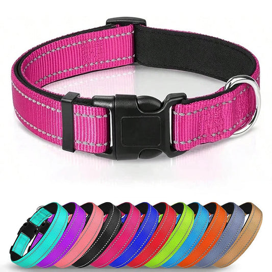 Reflective Padded Dog Collar Adjustable Breathable Safety Stripes