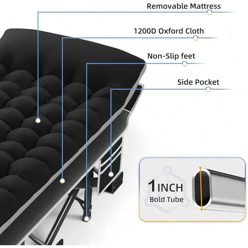 Camping Cot With Mattress For Adults Holds Up To 602 Lbs