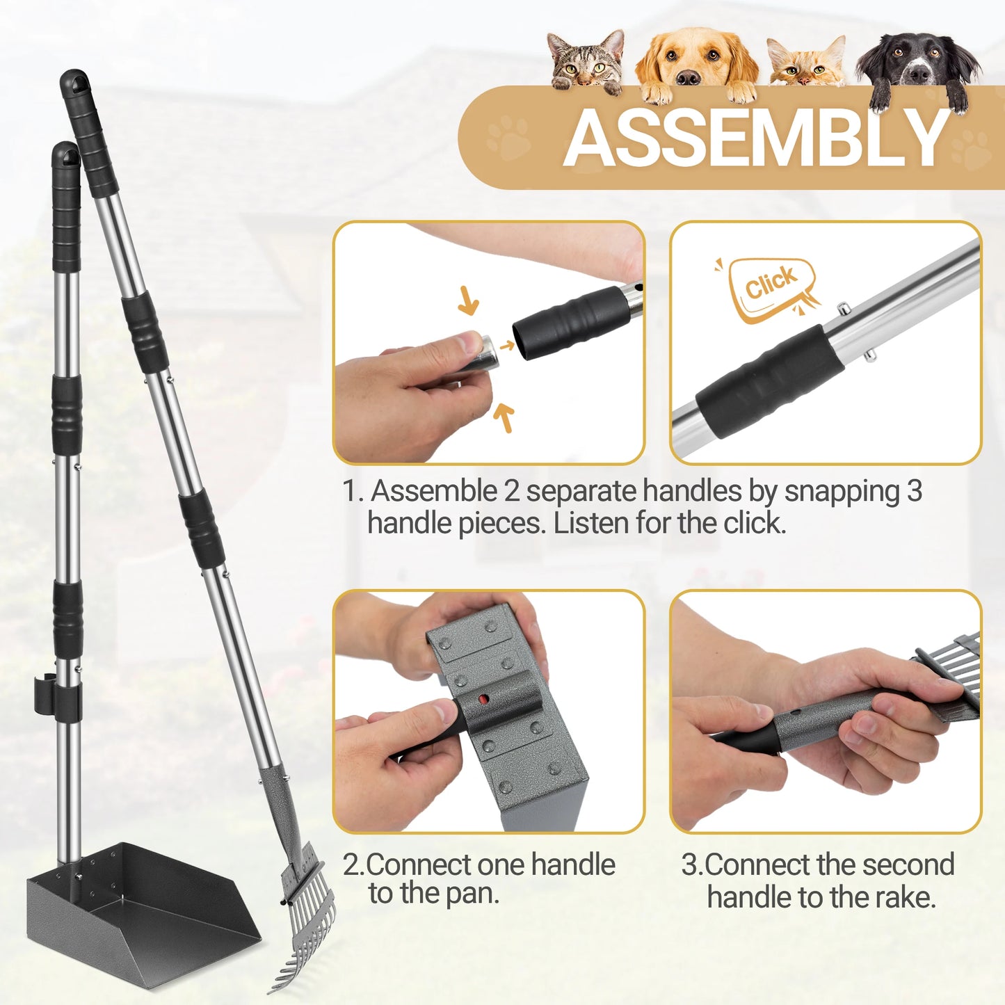 NONE Dog Pooper Scooper Set With Long Adjustable Sectional Stainless Handles