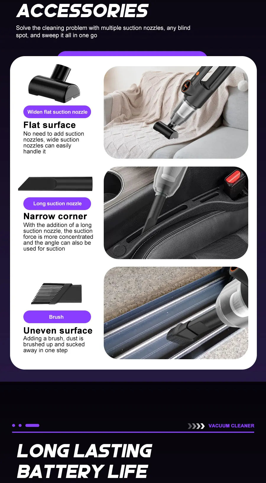 Cleaning Route Portable Handheld Vacuum Cleaner Rechargeable 3-In-1