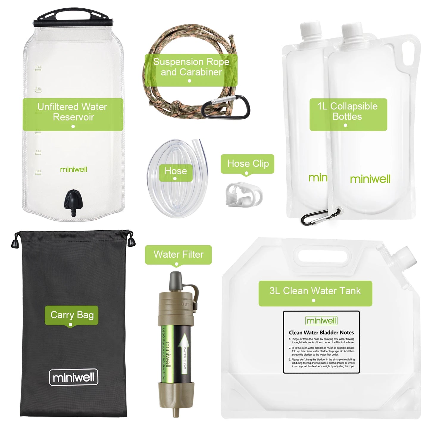 Miniwell Outdoor Gravity Water Filter System For Hiking Camping Travel