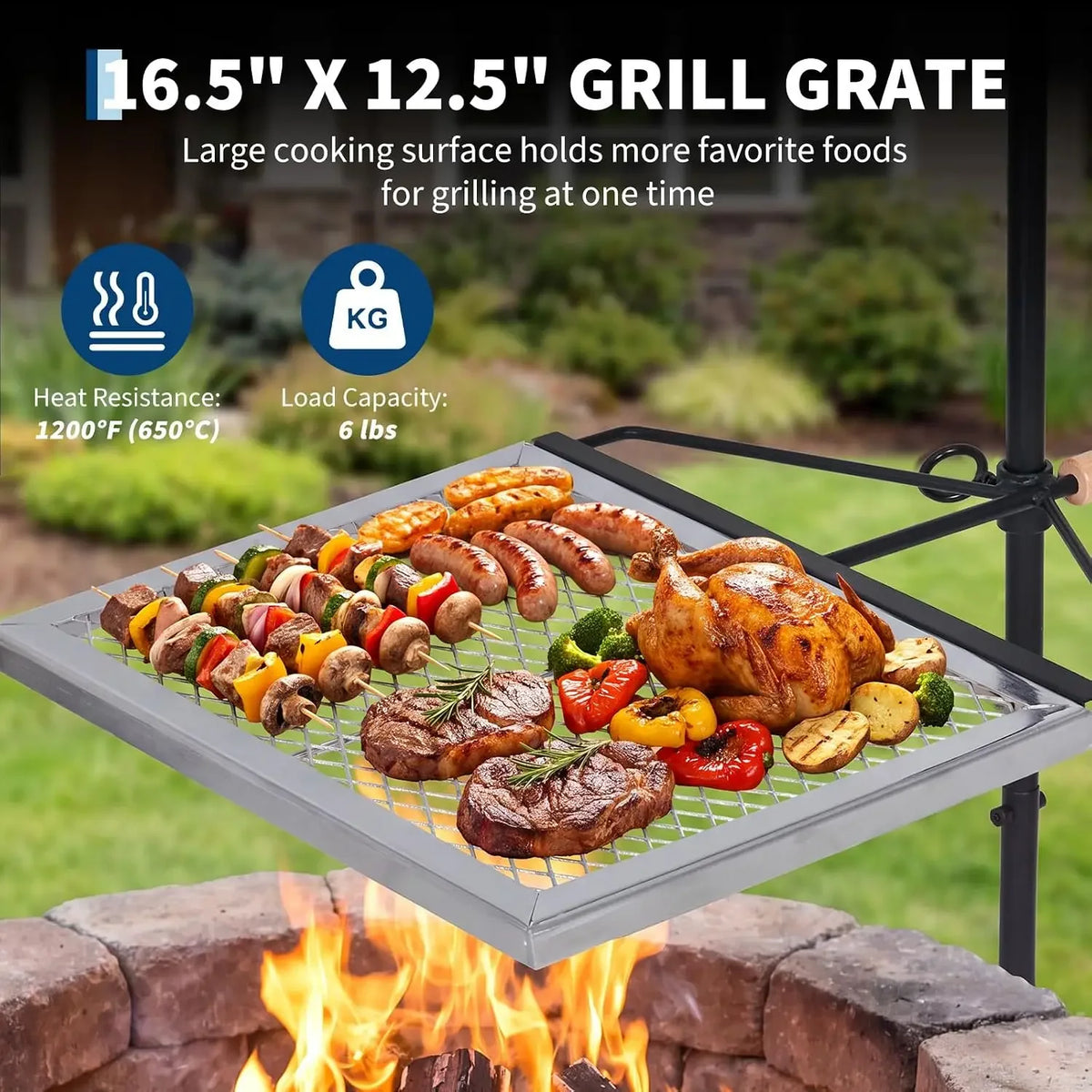 Tacleekii Swivel Campfire Grill With Adjustable Cooking Grate For Camping