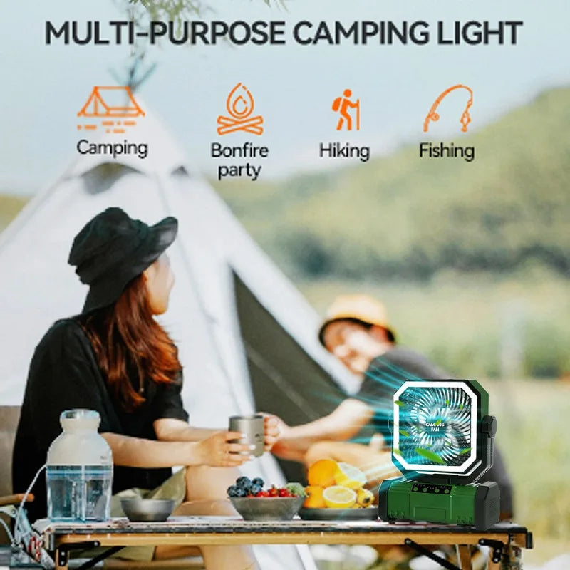 Outdoor Camping Fan With LED Lantern 20000mAh Rechargeable-Battery Remote-Oscillation