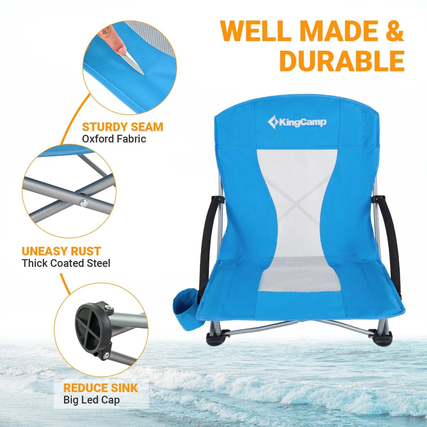KingCamp Folding Beach Chair High Back Lightweight Camping Chair