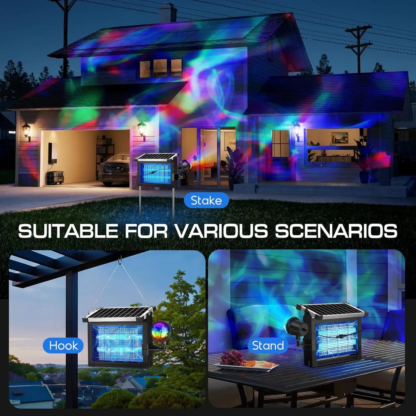 Solar Bug Zapper 4500V Rechargeable With Projection Light IP66