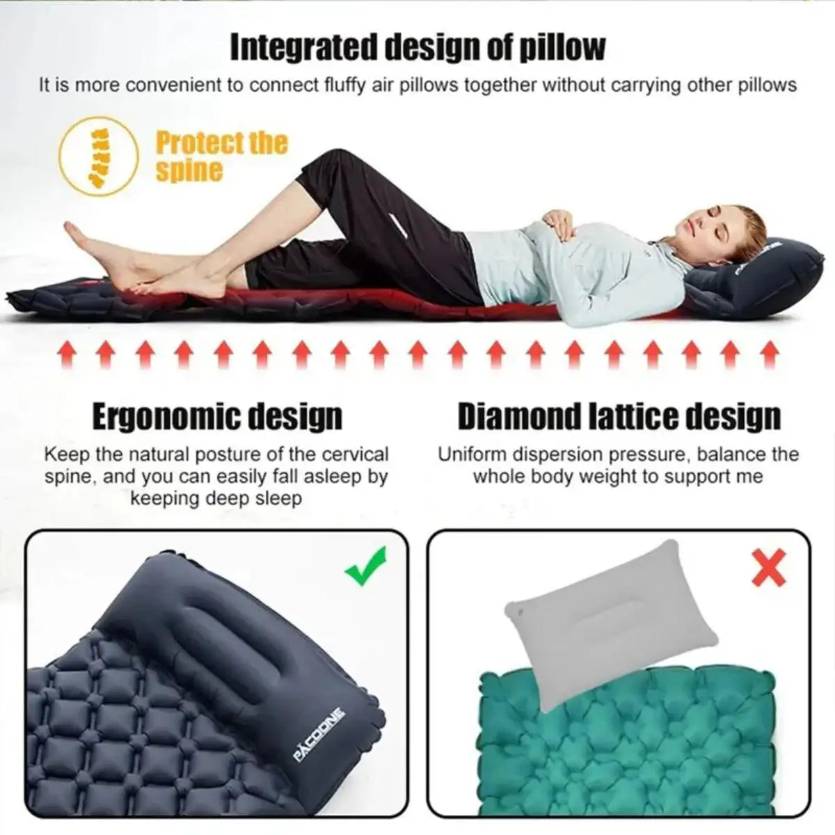 Ultralight Camping Sleeping Pad With Pillows Built In Inflator Pump