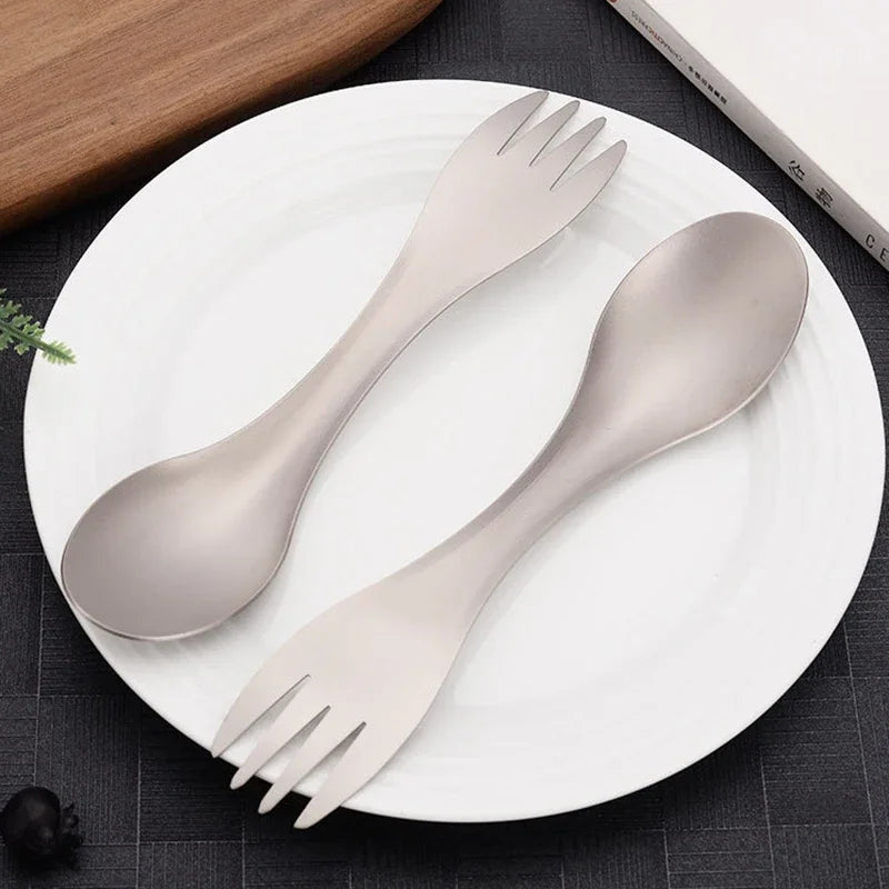 Titanium 2 In 1 Spoon And Fork Outdoor Camping Utensil EDC Survival Tool
