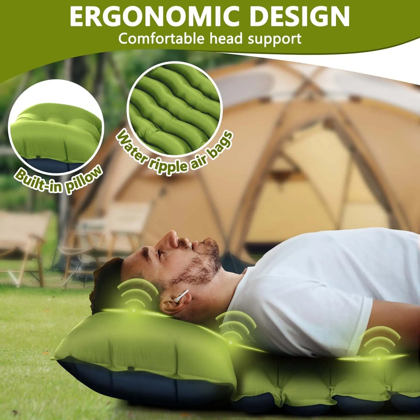 WESTTUNE Inflatable Air Mattress Camping Pad Ultralight With Pillow