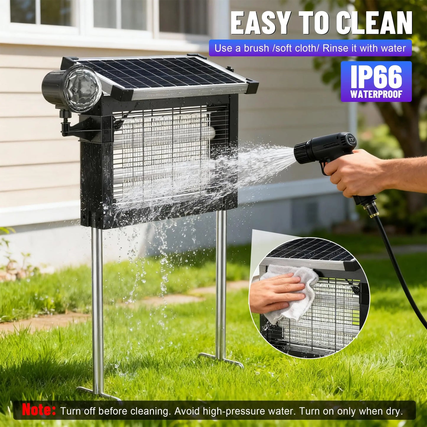Solar Bug Zapper 4500V Rechargeable With Projection Light IP66