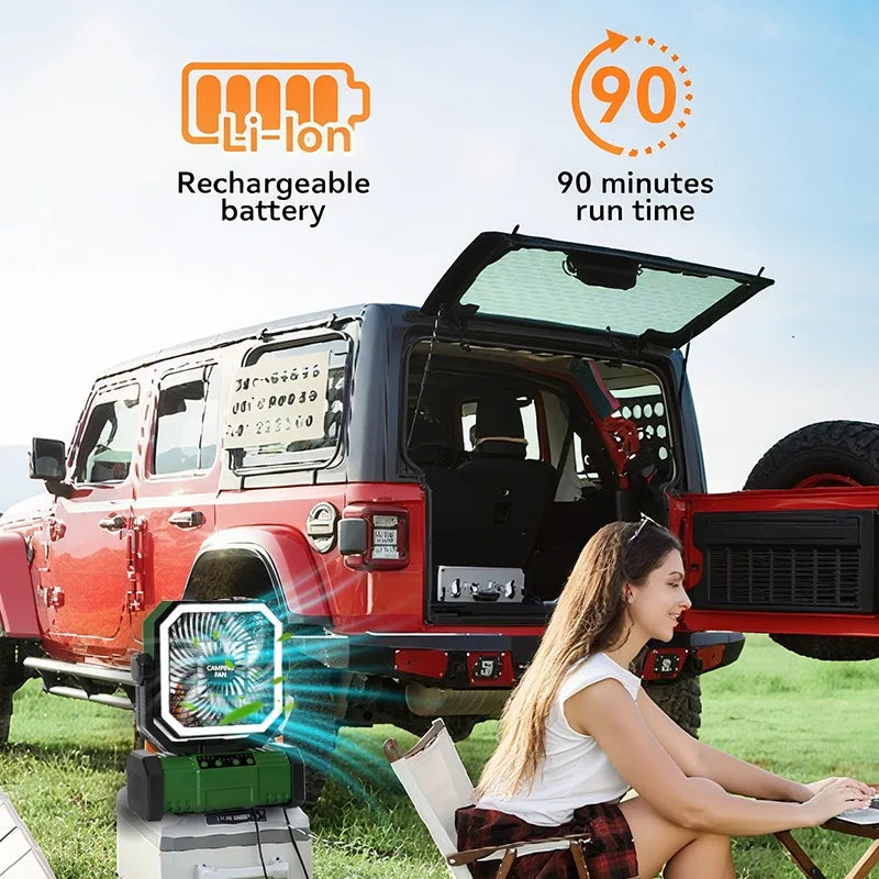 Outdoor Camping Fan With LED Lantern 20000mAh Rechargeable-Battery Remote-Oscillation