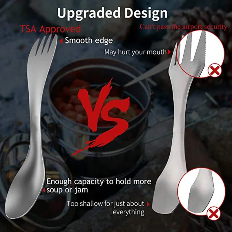 Titanium 2 In 1 Spoon And Fork Outdoor Camping Utensil EDC Survival Tool