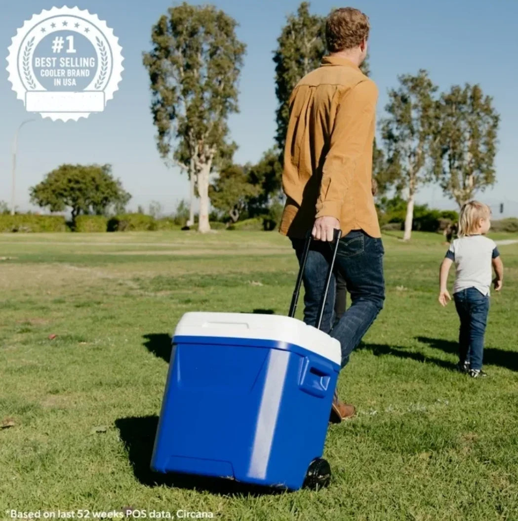Wheeled Ice Chest Cooler With Telescoping Handle Durable Portable Locking