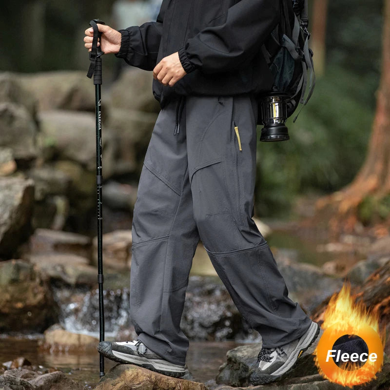 CHRLCK Men Water Repellent Hiking Pants Fleece Warm Cargo Trousers