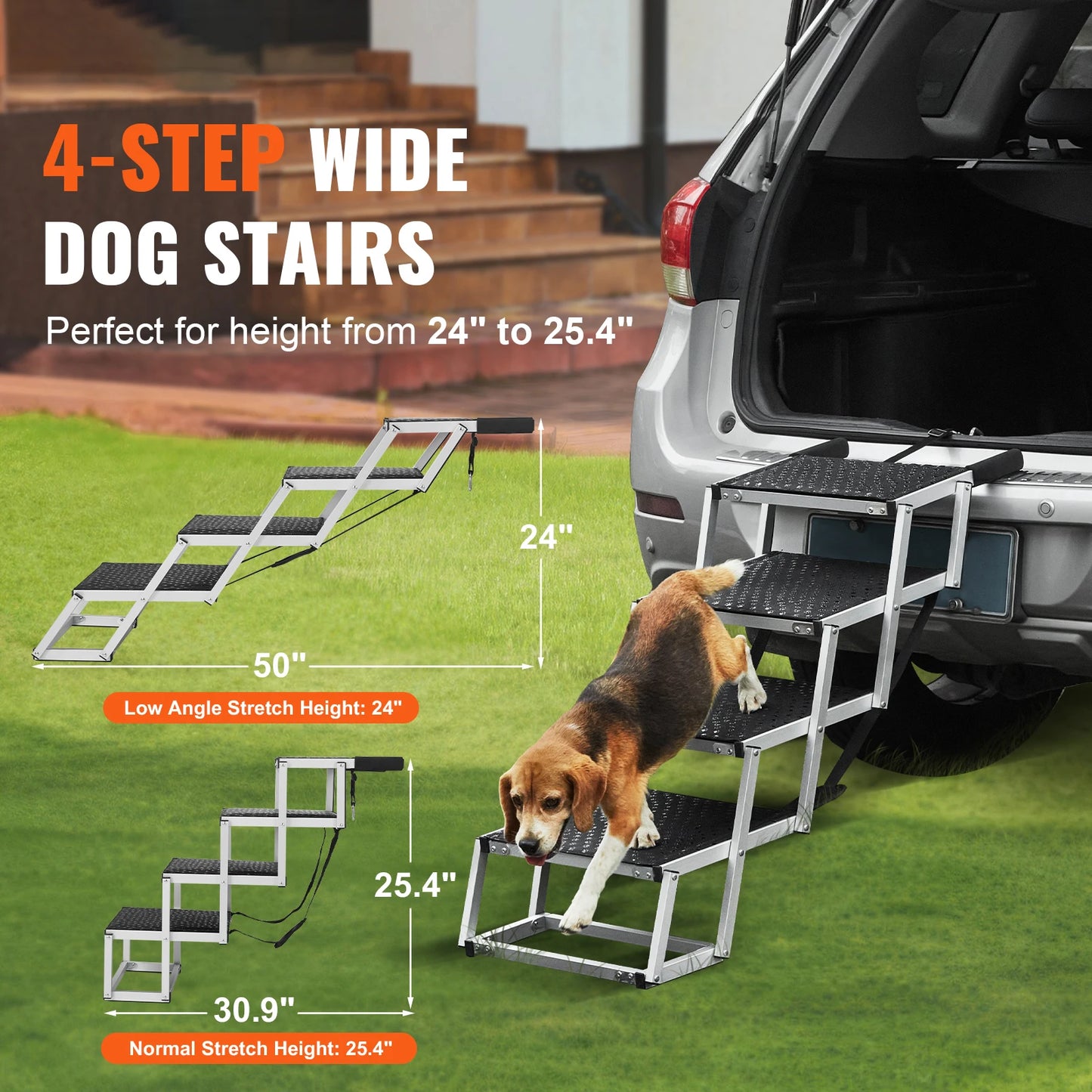 SucceBuy Dog Car Stair Foldable Portable Lightweight Aluminum
