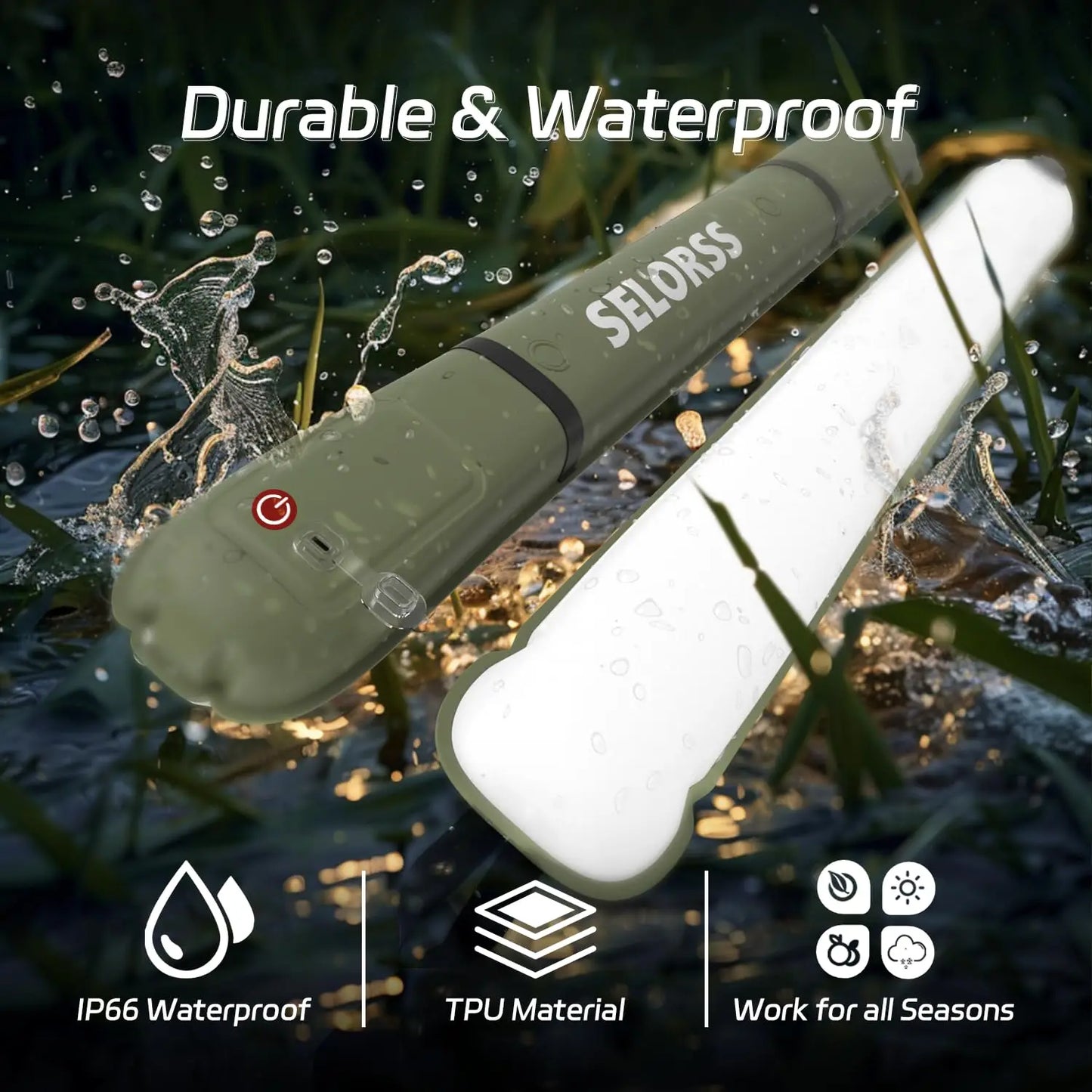 SELORSS Rechargeable Portable Camping Light Waterproof Spotlight 2000mAh Tent Lamp