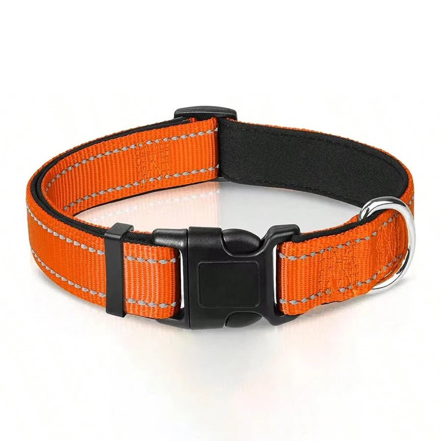 Reflective Padded Dog Collar Adjustable Breathable Safety Stripes