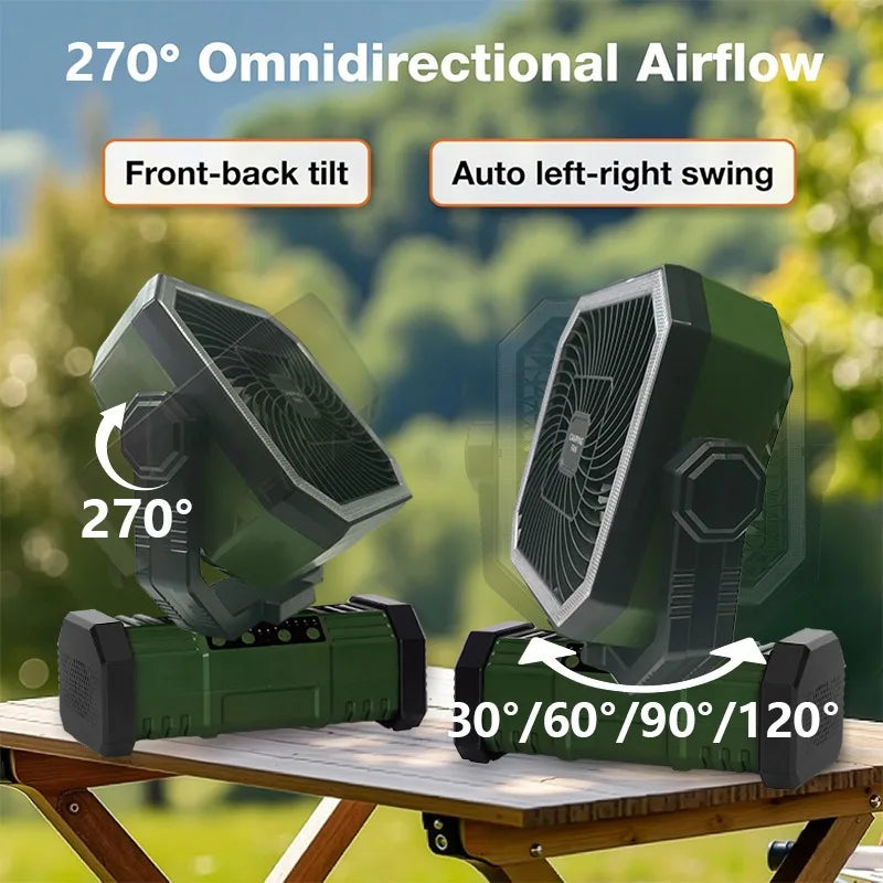 Outdoor Camping Fan With LED Lantern 20000mAh Rechargeable-Battery Remote-Oscillation