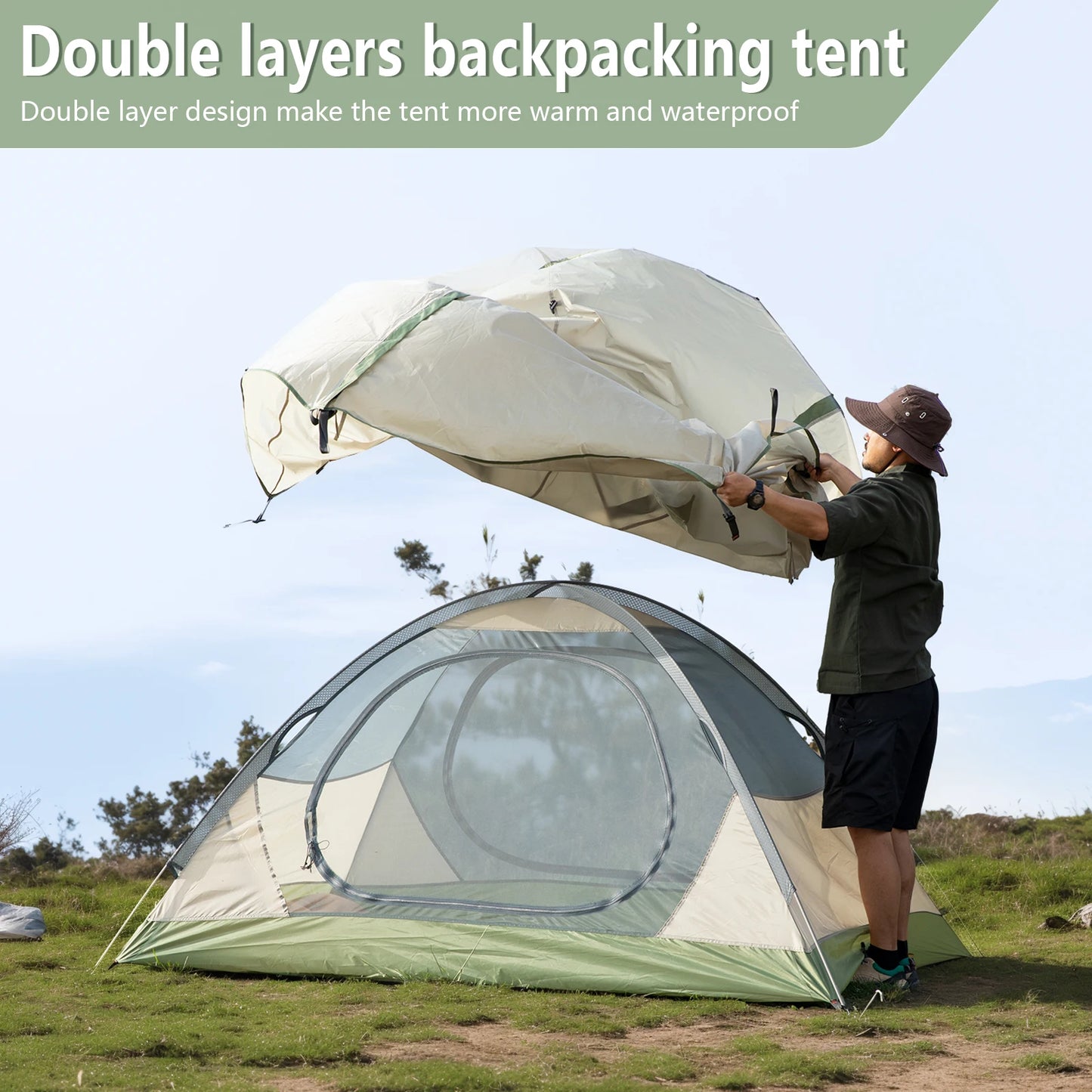 BISINNA Ultralight Two Person Camping Tent Double Layer Waterproof Portable