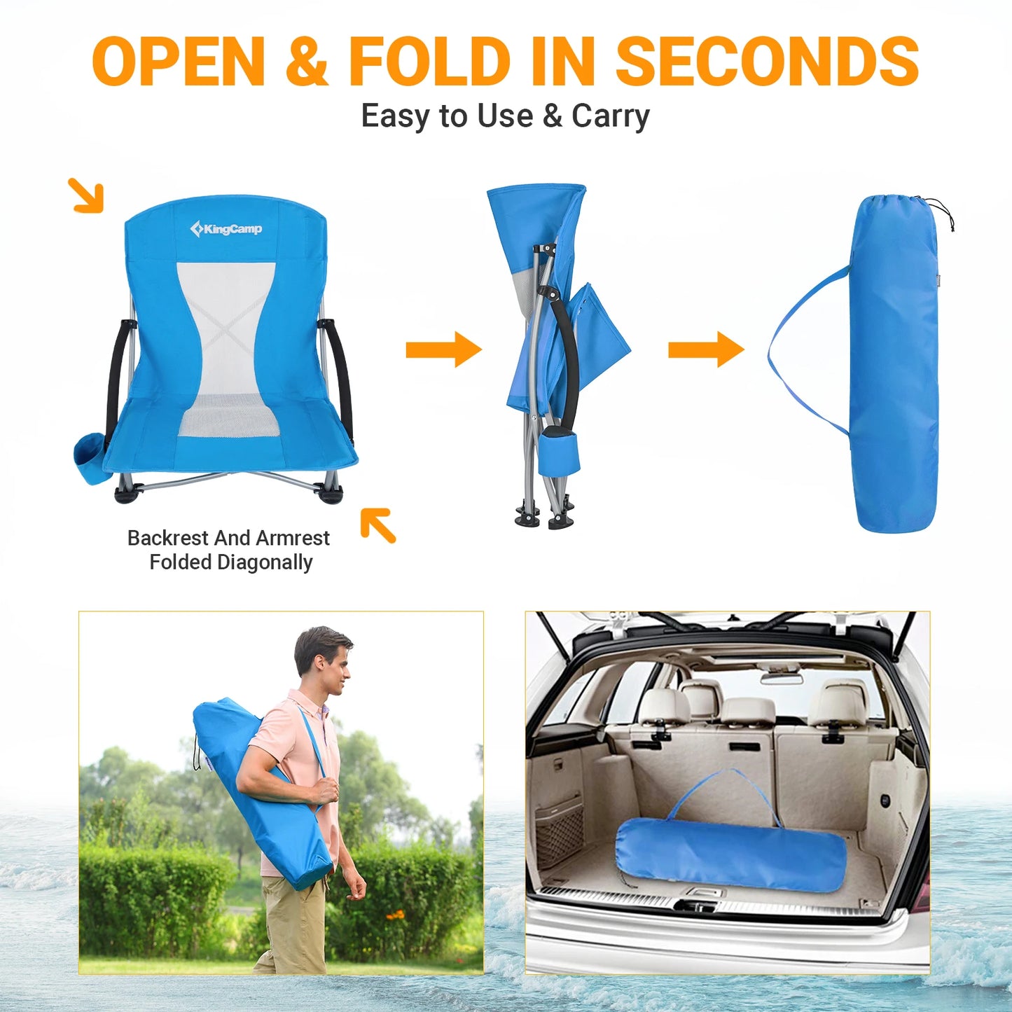 KingCamp Folding Beach Chair High Back Lightweight Camping Chair