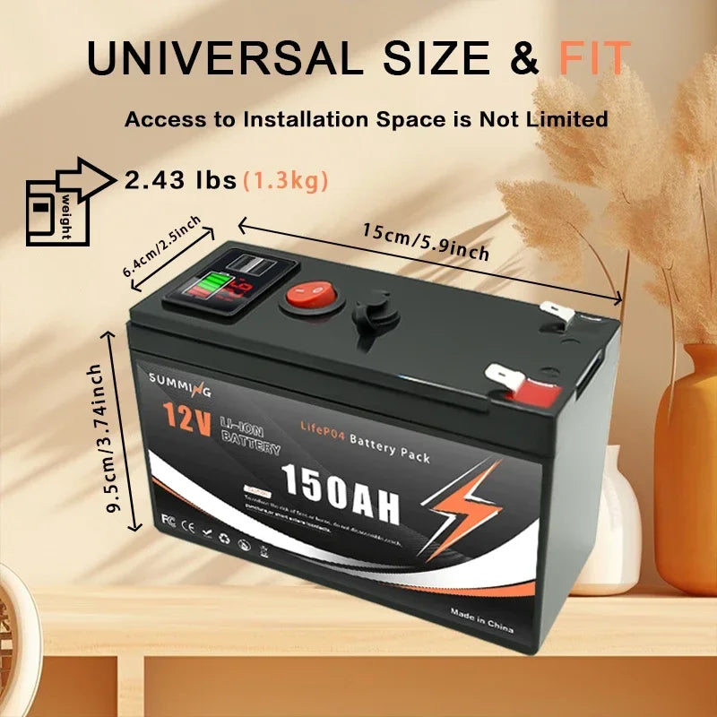 SUMMING 12V 150Ah LiFePO4 Deep Cycle Battery for Solar Power