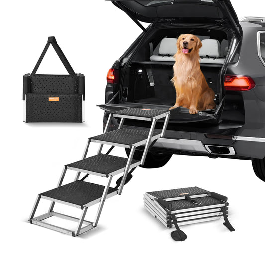 SucceBuy Dog Car Stair Foldable Portable Lightweight Aluminum