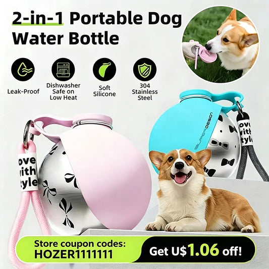 Portable Stainless Steel Dog Water Bottle with Leakproof Silicone Cap